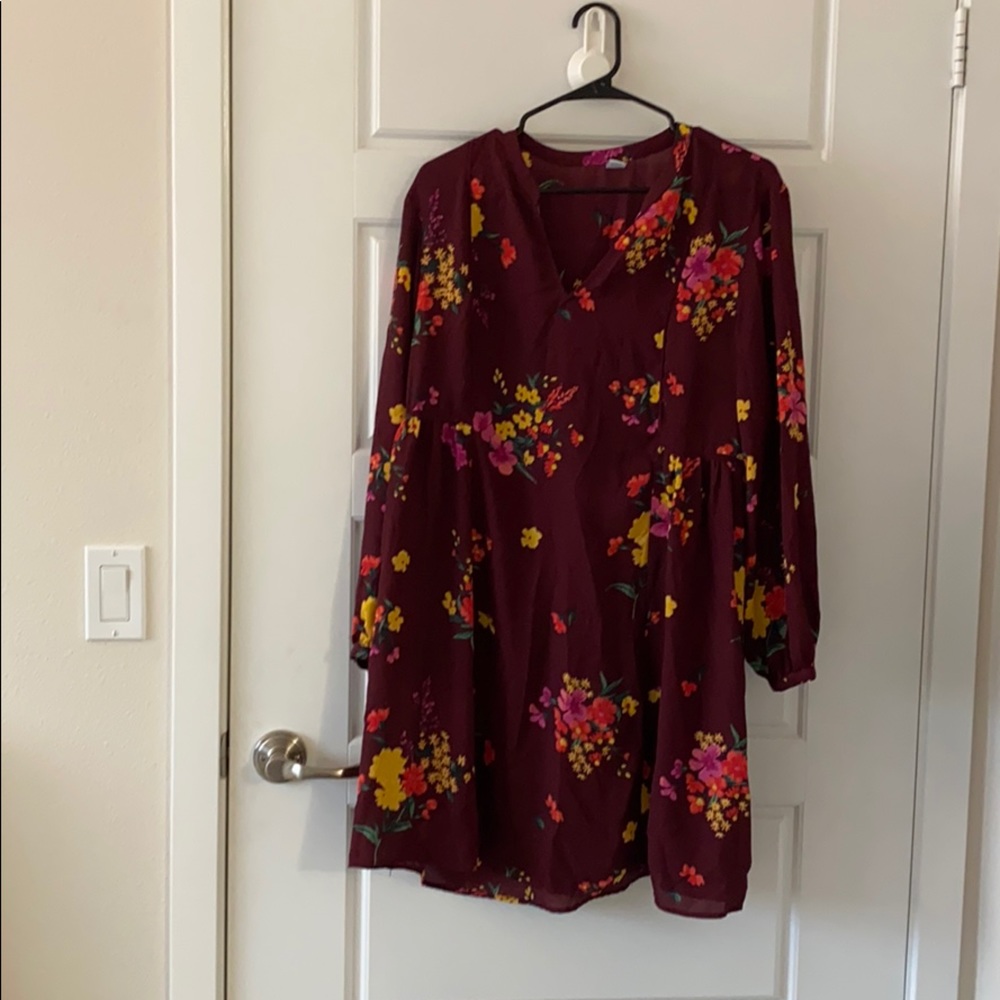 Loose baby doll floral burgundy dress